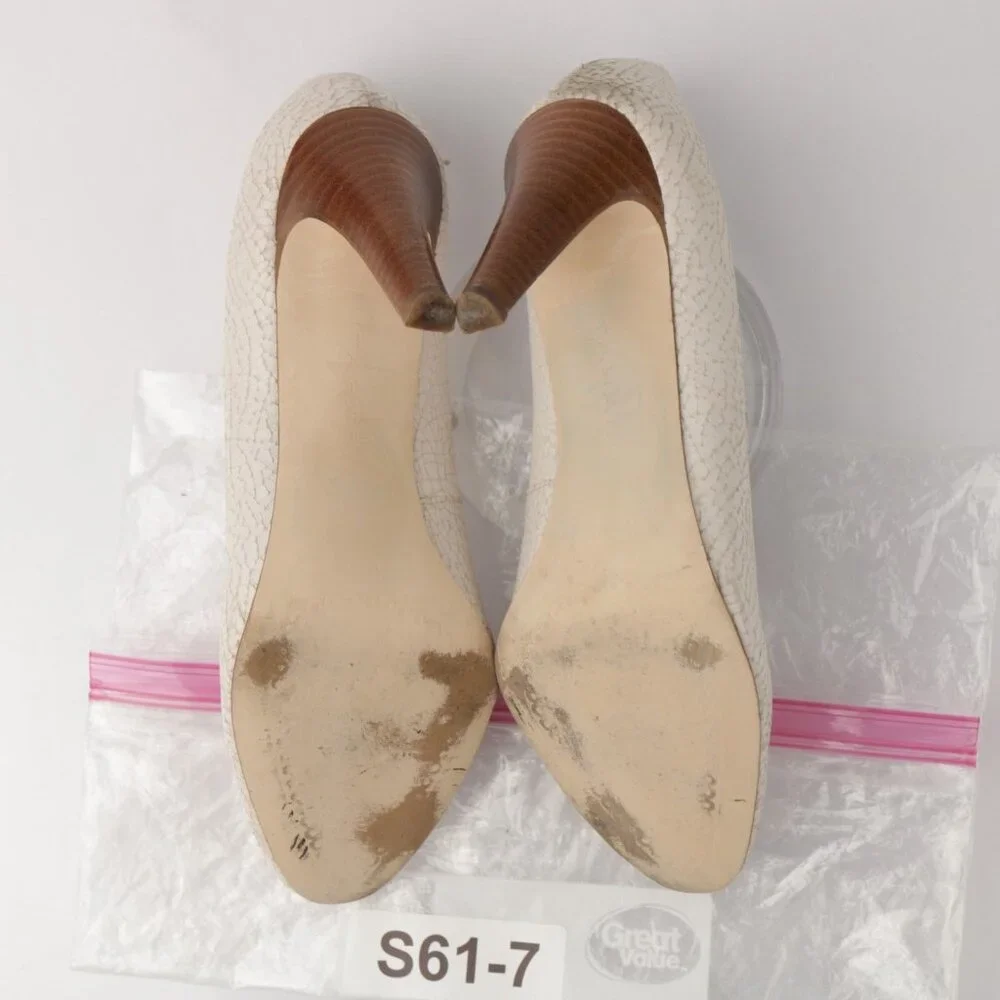 Tahari‎ Womens Naila Pump Size 7 Crackle White Leather Pointed Heels Dress Shoe